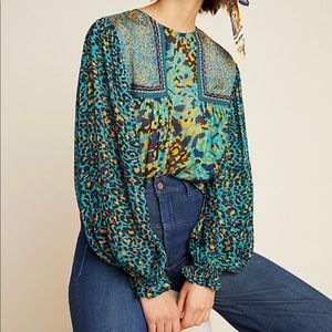 Bl^nk London Joelle Leopard Peasant Blouse